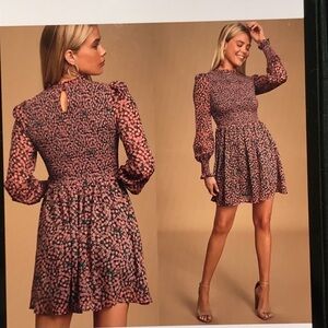 Lulus medium Floral smocked Long Sleeve skater Dress.